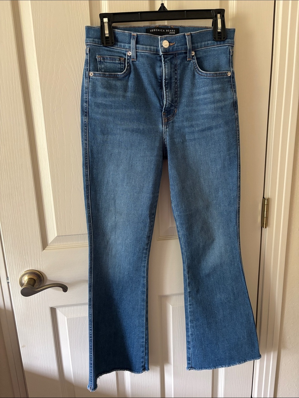 Veronica Beard  Blue Flare Jeans with Raw Hem